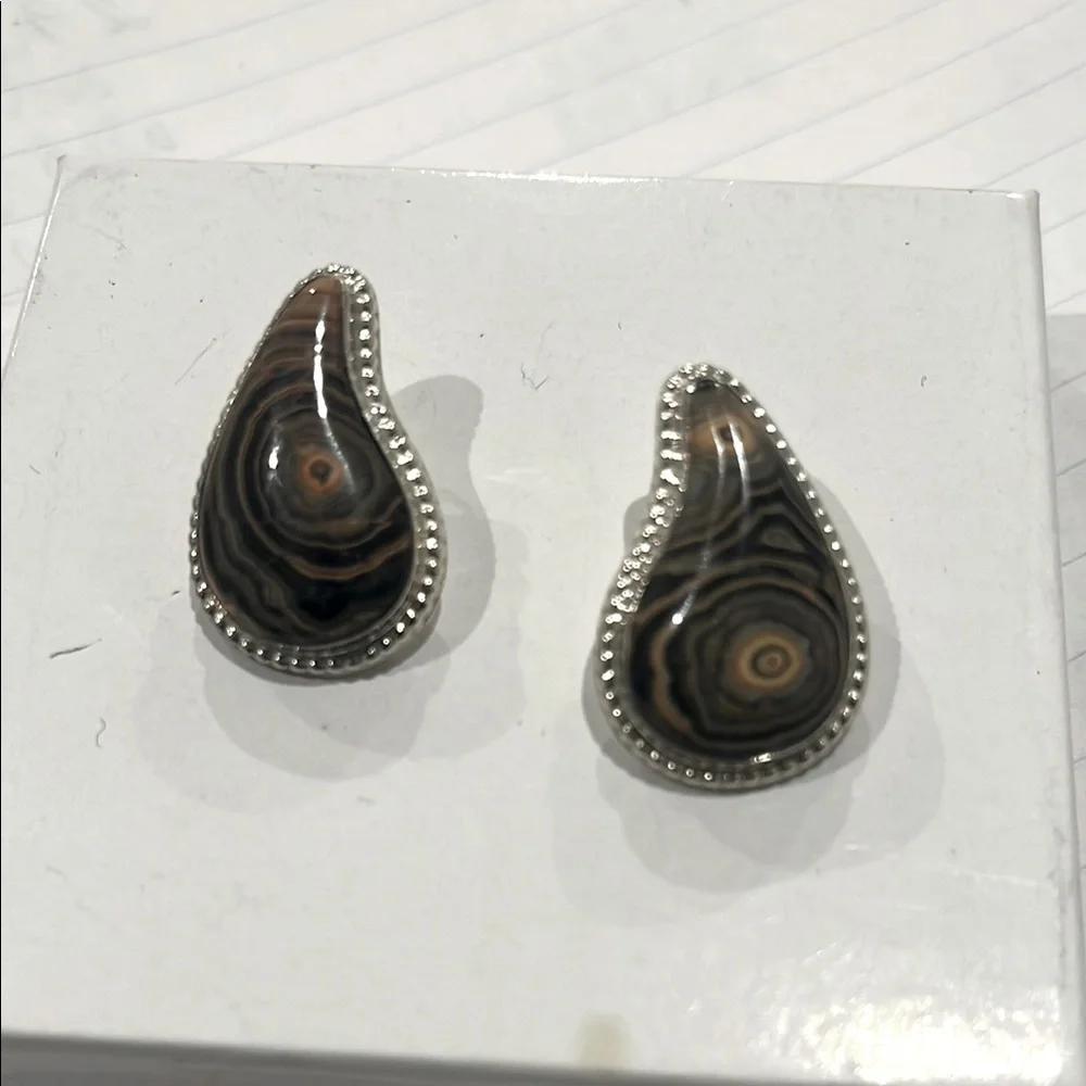 Jay King DTR Sterling Silver Brown Agate Tear Drop Pierced Earrings Southwestern - Picture 3 of 5